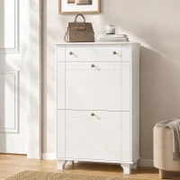 HOMCOM Mueble Zapatero Blanco Zapatero Estrecho con 2 Puertas Abatibles y 1 Cajón para 8-10 Pares de Zapatos 60x23,5x98,5 cm(m-8)