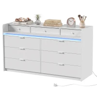 HOMCOM Chest of Drawers for Bedroom with LED Light & Charging Station, 9 Drawers Storage Unit/TV Stand, White(m-15)
