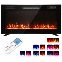 HOMCOM Ultra-Thin Electric Fire Wall Mounted/Recessed/Freestanding 92cm/36" Electric Fireplace with 12 Colours, 5 Brightness(m-15)