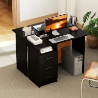 HOMCOM Scrivania Moderna Salvaspazio con 3 Cassetti e Ripiano Aperto, 100x40x75 cm, Nero(m-7)