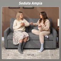 HOMCOM Divano Letto 2 Posti 3 in 1 Clic Clac in Tessuto con 2 Cuscini, Reclinabile e Imbottito, Grigio(m-7)