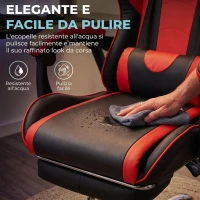 HOMCOM Sedia Gaming Ergonomica Massaggiante con Cuscino Lombare Regolabile, Finta Pelle, Poggiapiedi, Rosso(m-7)