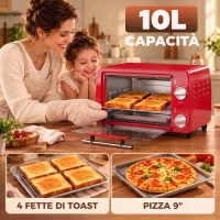 HOMCOM Fornetto Elettrico 10L da 750W con Temperatura Regolabile e Timer, 36.5x26x22 cm, Rosso(m-4)