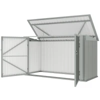 Outsunny Copribidoni in Acciaio per 3 Cassonetti da 240L con 2 Porte e Coperchio, 233x105x118.5/133 cm, Argento(m-1)