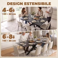 HOMCOM Tavolo da Pranzo Allungabile 4-8 Posti, Nero Effetto Marmo(m-4)