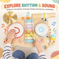AIYAPLAY Kids Drum Kit, Wooden Musical Instruments with Xylophone, 2 Drums, Cymbal, Shaker, Wood Block, Gift for 18 M-6 Years(m-5)