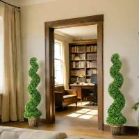 HOMCOM Spiraalvormige buxus, set van 2 kunstplanten, met pot, 150 cm hoog, groen(m-10)