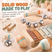AIYAPLAY Kids Drum Kit, 14 Pieces Wooden Kids Musical Instruments Set with Tone Block, Maracas, Triangle, Xylophone for Toddlers(m-6)