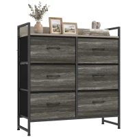 HOMCOM Commode, Meuble de Rangement pour Chambre, 6 Tiroirs en Tissu en Lin, Cadre en Acier, 80 x 29 x 85 cm, Gris(m-16)