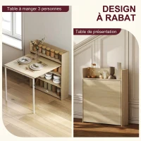 HOMCOM Table à manger pliante, table de cuisine pour 3 personnes, plateau à abattant et 4 étagères, 78,5x91x93cm, chêne(m-4)