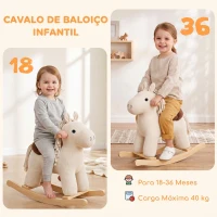 AIYAPLAY Cavalo de Baloiço para Bebé com Sons de Cascos e Relinchos, Base de Madeira, Revestimento em Bombazina, 18 a 36 Meses, Branco(m-4)