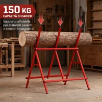 HOMCOM Cavalletto Taglialegna Pieghevole con Altezza e Larghezza Regolabili, per Lavori di Segatura, Carico 150kg, Rosso(m-5)