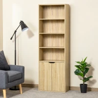 HOMCOM Bibliothèque Armoire à livres avec 4 compartiments ouverts et 2 portes pour le salon et le bureau 59x29x180 cm Bois naturel(m-2)