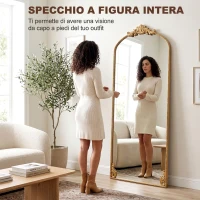 HOMCOM Specchio da Terra e da Appoggio in Stile Vintage 180x75 cm, Oro(m-4)