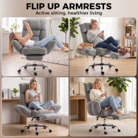 HOMCOM Executive Office Chair Height Adjustable Desk Chair Reclining Flip-up Armrest Footrest, Grey(m-4)
