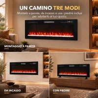 HOMCOM Camino Elettrico da Incasso, Parete e Terra Slim 127 cm con Telecomando, 900/1800W, Timer, 35㎡, Nero(m-4)