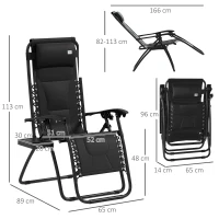 Outsunny Zero Gravity Lounger Chair, Folding Reclining Patio Chair with Padded Seat, Cup Holder, Soft Cushion and Headrest for Poolside, Camping, Black(m-3)
