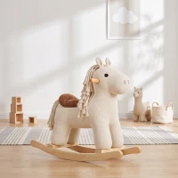 AIYAPLAY Cavallo a Dondolo per Bambini 18-36 Mesi in Velluto a Coste con Suoni e Base in Legno di Pioppo, Bianco(m-8)