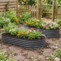Outsunny Set of Two 181 x 93cm Steel Planters - Dark Grey(m-9)
