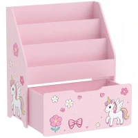 AIYAPLAY Libreria per bambini con cassetto mobile, 3 ripiani, 3-8 anni, Rosa(m-1)