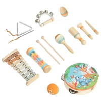 AIYAPLAY Kids Drum Kit, 14 Pieces Wooden Kids Musical Instruments Set with Tone Block, Maracas, Triangle, Xylophone for Toddlers(m-15)