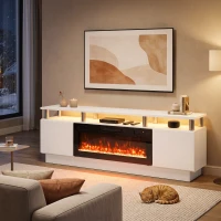 HOMCOM Electric Fireplace TV Stand for 80" TVs, 1800W LED Light Entertainment Center with Adjustable Flame, Remote, White(m-8)