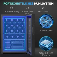 HOMCOM Kleiner Weinkühlschrank, Mini-Kühlschrank für 20 Flaschen, 53 Liter Kapazität, mit Glastür, LED-Beleuchtung, Schwarz(m-4)