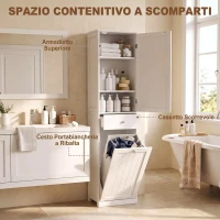 HOMCOM Mobile Bagno a Colonna 180 cm con Cesto Portabiancheria Ribaltabile, Bianco(m-4)