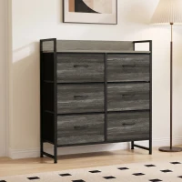 HOMCOM Commode, Meuble de Rangement pour Chambre, 6 Tiroirs en Tissu en Lin, Cadre en Acier, 80 x 29 x 85 cm, Gris(m-2)