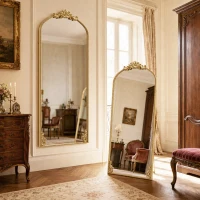 HOMCOM Specchio da Terra e da Appoggio in Stile Vintage 180x75 cm, Oro(m-2)