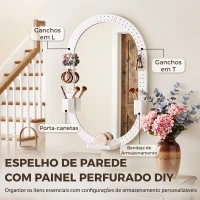 HOMCOM Espelho de Parede Decorativo com Painel Perfurado 90 x 60 cm para Sala e Quarto, Branco(m-4)