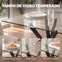 HOMCOM Mesa de Jantar Moderna para 6 Pessoas, Mesa de Cozinha com Tampo em Vidro 120x65 cm, Transparente e Preto(m-5)