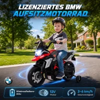 AIYAPLAY BMW 12V elektrische kindermotor met lithiumaccu, 35W motor, draaigas, zijwieltjes, PU-zadel, tot 6 km/u(m-4)