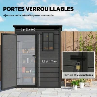 Outsunny Abri de Jardin 1,14 m², Cabane de Jardin pour Outils, Porte Verrouillable, Aération, Fenêtre, 151x92x193cm, Gris Foncé(m-6)