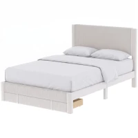 HOMCOM Pat Tapițat 140x200 cm cu Tăblie Căptușită și Sertar Depozitare Lamele de Lemn Asamblare Ușoară Bej(m-10)