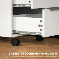 HOMCOM Schedario da Ufficio con 3 Cassetti, 4 Ruote, Cassettiera Ufficio con Serratura e 2 Chiavi, Bianco(m-6)