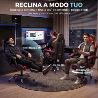 HOMCOM Sedia Gaming Ergonomica Massaggiante con Cuscino Lombare Regolabile, Finta Pelle, Poggiapiedi, Rosso(m-6)