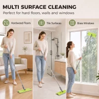 HOMCOM Mop and Bucket Set, Compact Flat Mop System with Wringer, 2 Chambers, 5 Reusable Pads, Dark Grey and Green(m-5)