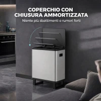 HOMCOM Pattumiera Automatica con Sensore 54L, 3 Scomparti, Secchi Interni Rimovibili, Acciaio Inox, Argento(m-5)