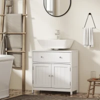 HOMCOM Mobiletto Sottolavabo Salvaspazio con Cassetto e Armadietto, 60x30x60 cm, Bianco(m-8)
