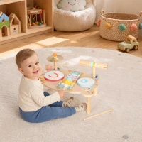 AIYAPLAY Kids Drum Kit, Wooden Musical Instruments with Xylophone, 2 Drums, Cymbal, Shaker, Wood Block, Gift for 18 M-6 Years(m-2)
