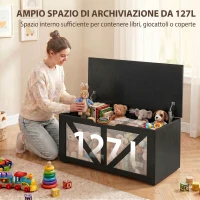 HOMCOM Cassapanca Contenitore 100 cm con 2 Cerniere di Sicurezza, Nero Effetto Legno(m-4)