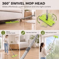 HOMCOM Mop and Bucket Set, Compact Flat Mop System with Wringer, 2 Chambers, 5 Reusable Pads, Dark Grey and Green(m-7)