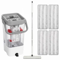 HOMCOM Mop and Bucket Set, Compact Flat Mop and Bucket with Wringer, 2-Port Design, 5 Reusable Microfiber Pads, White(m-15)