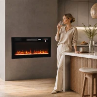 HOMCOM Ultra-Thin Electric Fire Wall Mounted/Recessed/Freestanding 92cm/36" Electric Fireplace with 12 Colours, 5 Brightness(m-14)