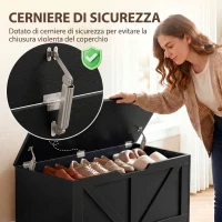 HOMCOM Cassapanca Contenitore 100 cm con 2 Cerniere di Sicurezza, Nero Effetto Legno(m-5)