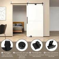 HOMCOM Kit per Porta Scorrevole in Acciaio al Carbonio con Binario 200 cm e Portata 20 kg, Nero(m-5)