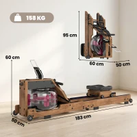 SPORTNOW Rameur à Eau Rameur Appartement Pliable Double Rail Capacité 158kg Connexion Bluetooth 182x42x67cm Chêne(m-3)
