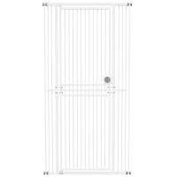 PawHut Barrera de Seguridad Perros Gatos Extra Alta 198 cm Extensible 74-100 cm para Puerta Escalera Montaje a Presión Blanco(m-1)