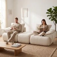 HOMCOM Sofá Modular en L de 2 Plazas con Otomana Reversible Sofá de Chenilla con Asiento Ancho No Requiere Montaje Crema(m-9)